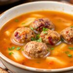 وعاء شهي من شوربة كرات اللحم اللذيذة، الراحة في كل لقمة، Pure Comfort in a Bowl