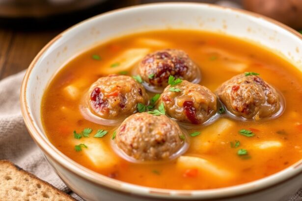 وعاء شهي من شوربة كرات اللحم اللذيذة، الراحة في كل لقمة، Pure Comfort in a Bowl