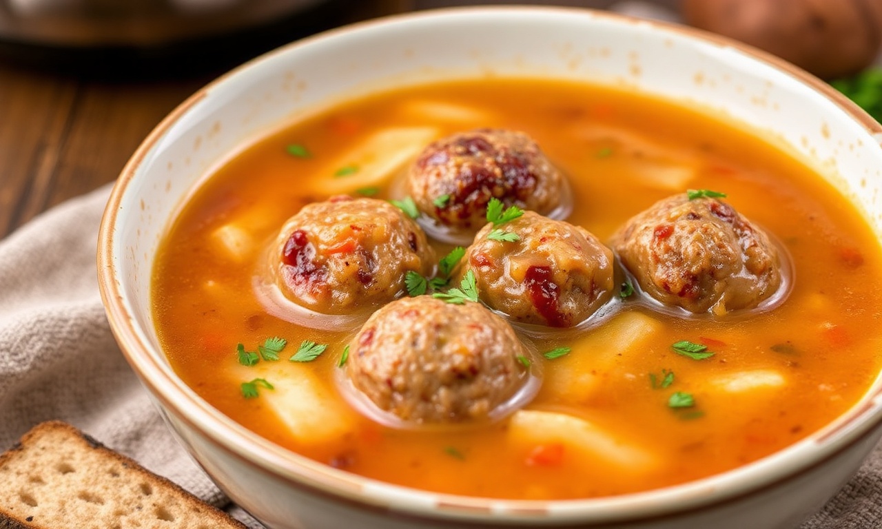 وعاء شهي من شوربة كرات اللحم اللذيذة، الراحة في كل لقمة، Pure Comfort in a Bowl