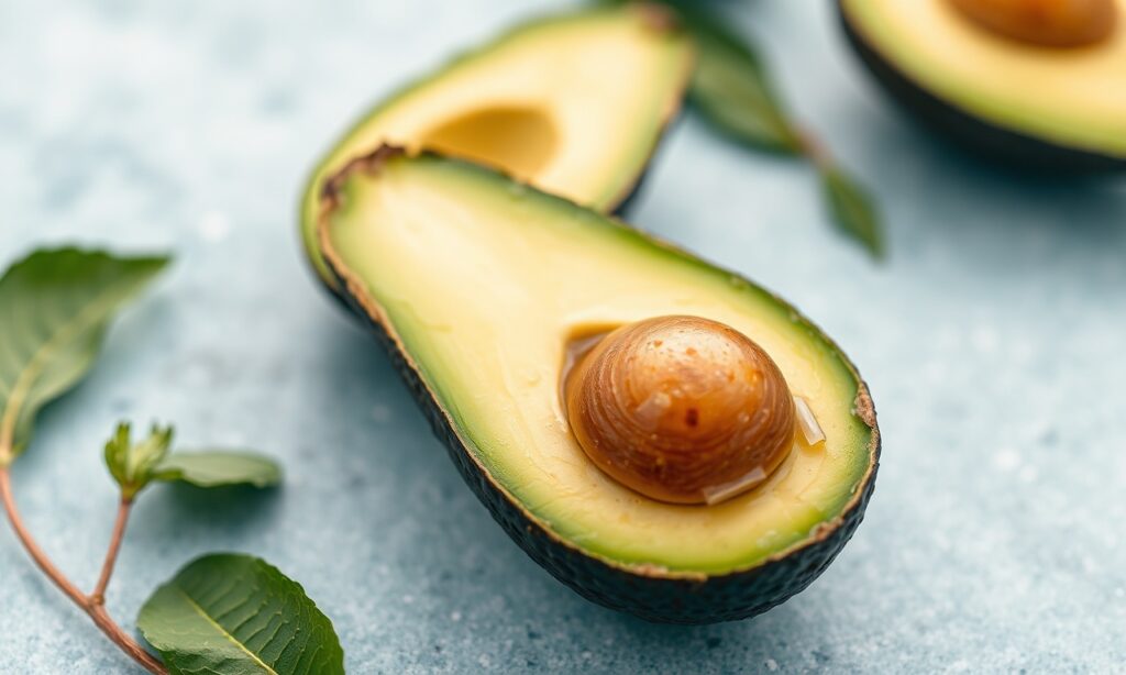 Avocado opened to reveal creamy flesh