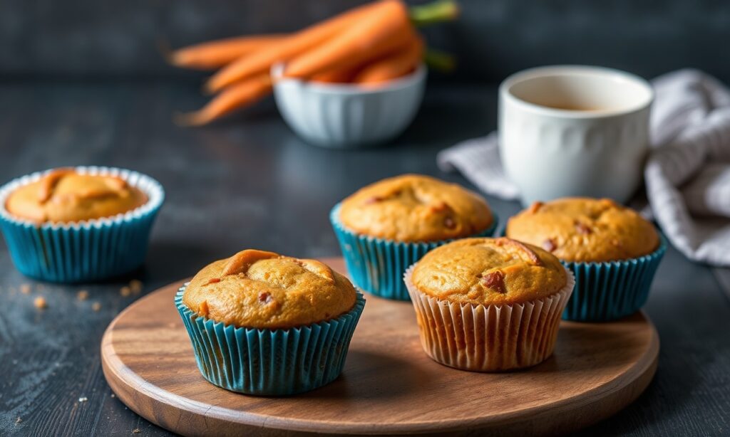 Carrot cake muffins with warm spice aroma, moist crumb, and a cozy classic flavor in portable form.