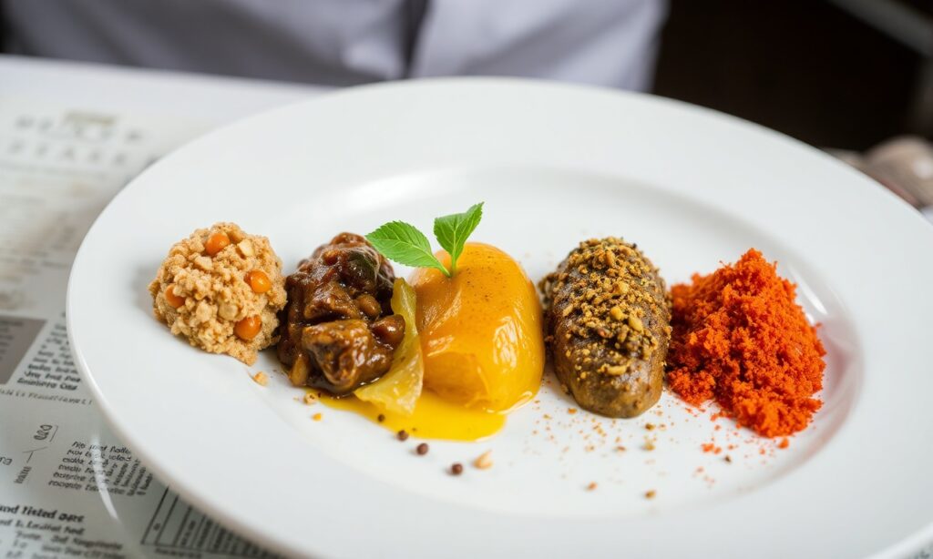 Close-up of a Delectazen-inspired dish highlighting umami depth and fresh herbal garnish