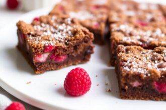 Decadent raspberry chocolate crumb bars: a sweet, delicious treat.