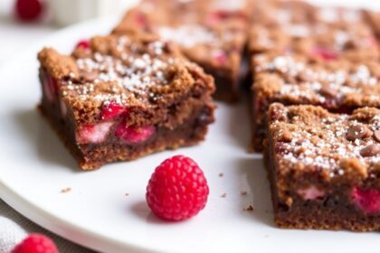 Decadent raspberry chocolate crumb bars: a sweet, delicious treat.