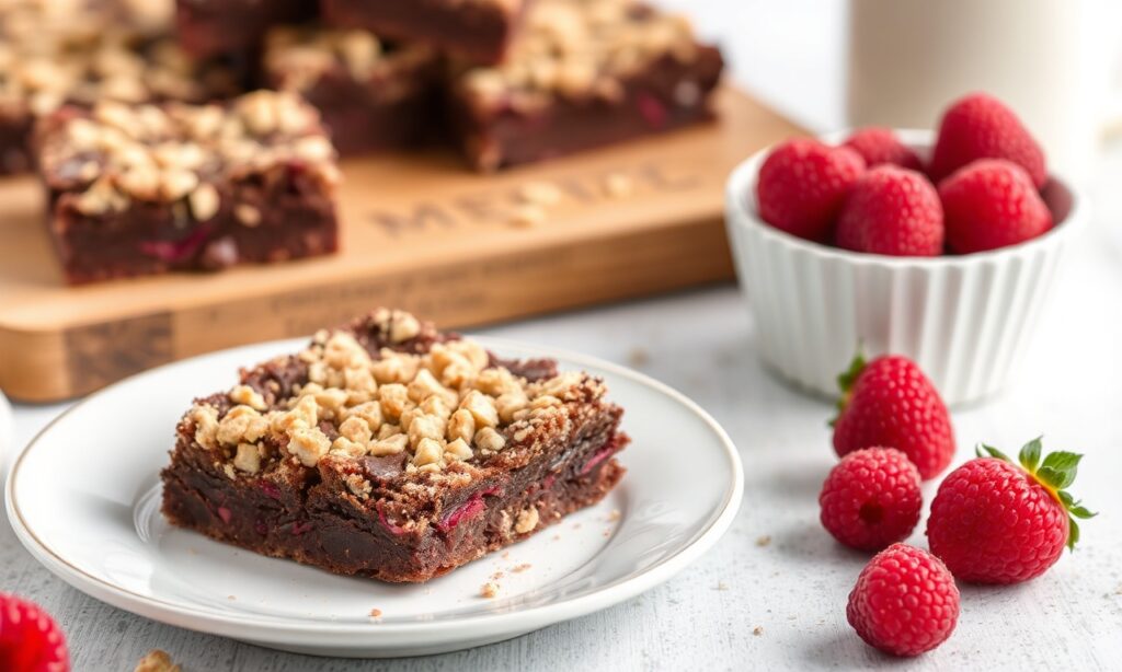 Decadent raspberry chocolate crumb bars: a sweet, simple delight.