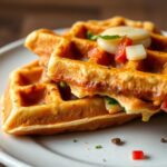 Crispy savory veggie waffles: a delicious flavor-packed delight.