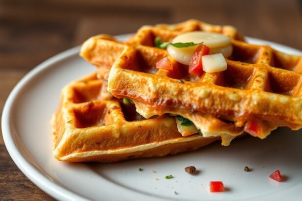 Crispy savory veggie waffles: a delicious flavor-packed delight.