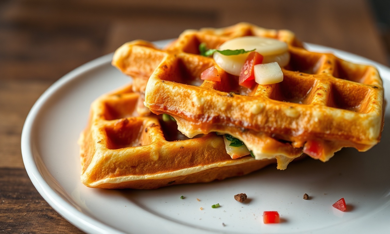 Crispy savory veggie waffles: a delicious flavor-packed delight.