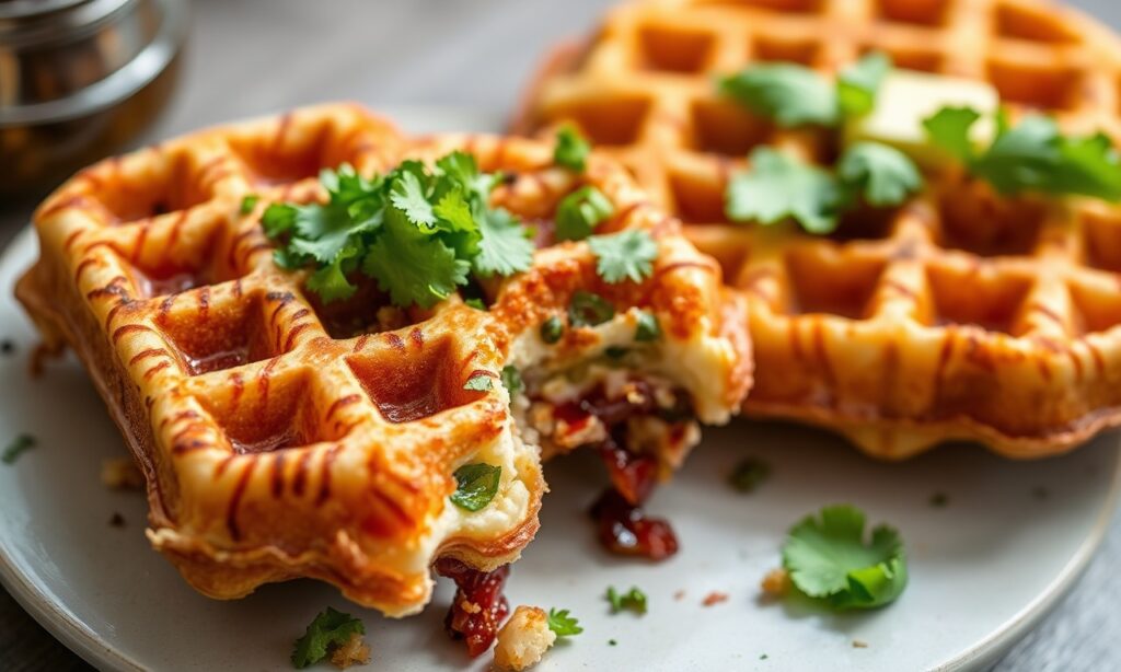 Crispy savory veggie waffle, golden and flavorful.