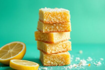Zesty vegan lemon bars, bright dairy-free dessert.