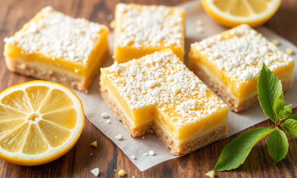Zesty vegan lemon bars: bright, dairy-free dessert delight.