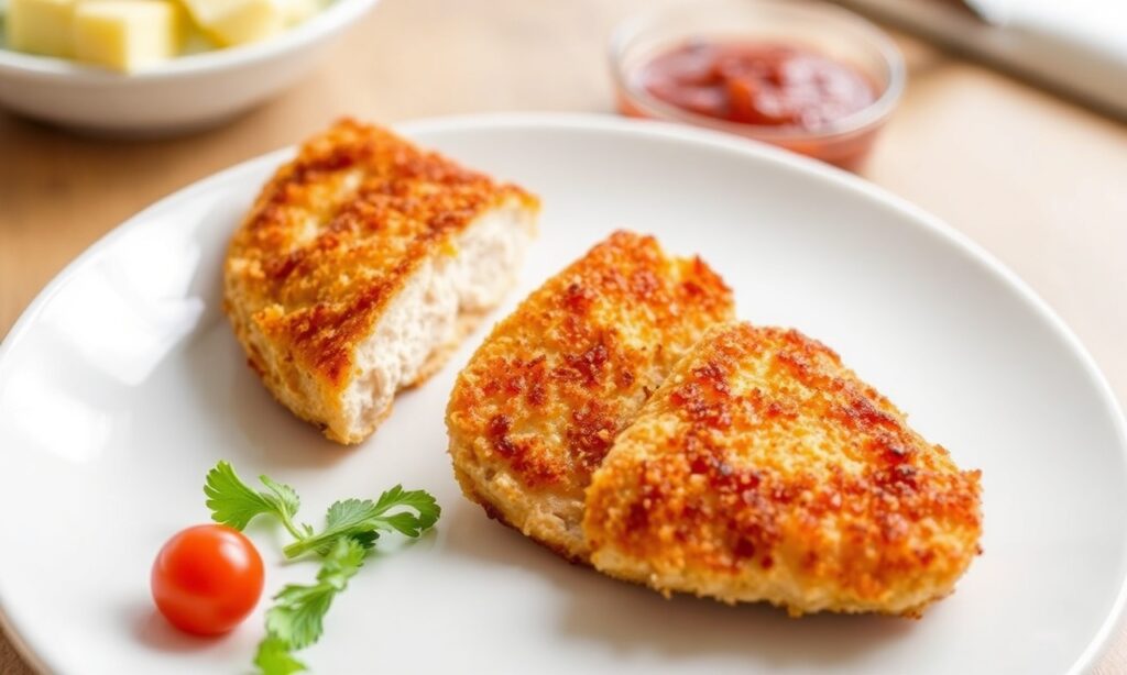 Crispy oven chicken cutlets, golden and healthy.