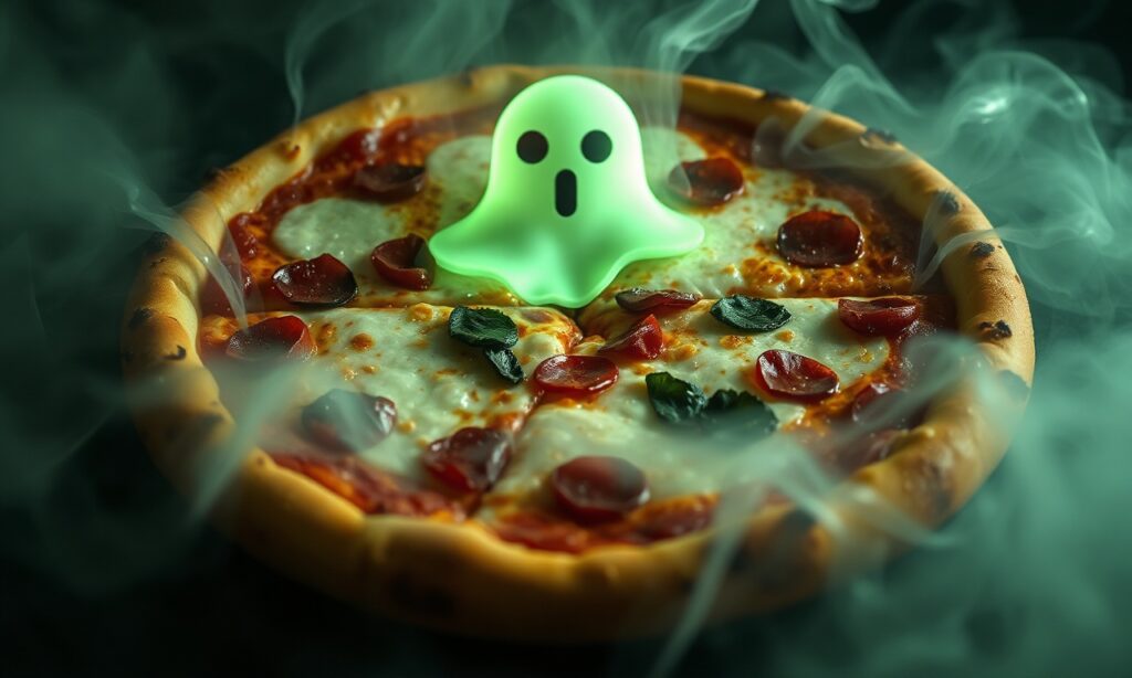 Mystery Ghost pizza: phantom flavors unveiled in culinary curiosity.