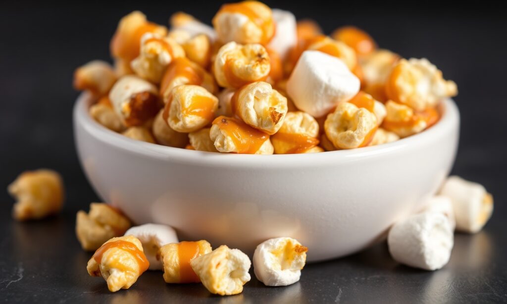 Sweet Delight: Marshmallow caramel corn, a delicious snack treat.