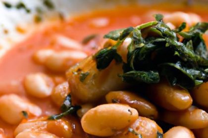 Hearty White Beans Simmered in Tangy Tomato Herb Sauce