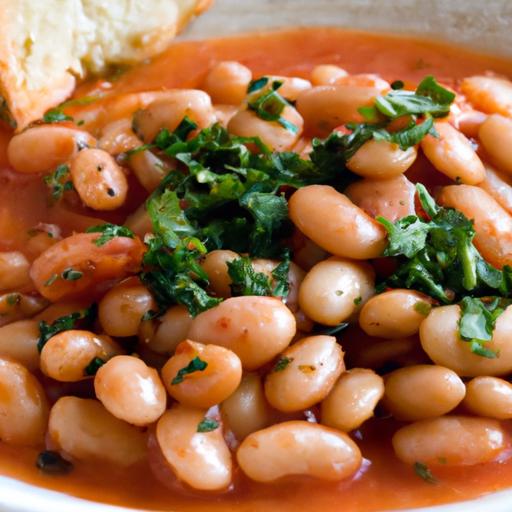 Hearty White Beans Simmered in Tangy Tomato Herb Sauce