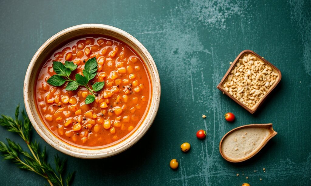 Fiery spicy lentil soup, a vibrant cultural celebration of bold flavors.