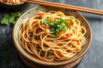 Authentic Lo Mein noodles, flavorful classic Chinese cuisine dish.