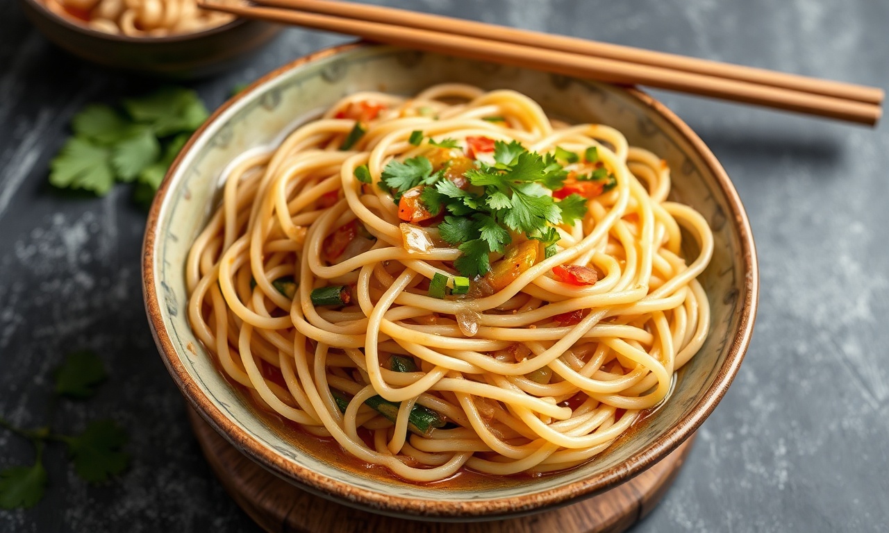 Authentic Lo Mein noodles, flavorful classic Chinese cuisine dish.