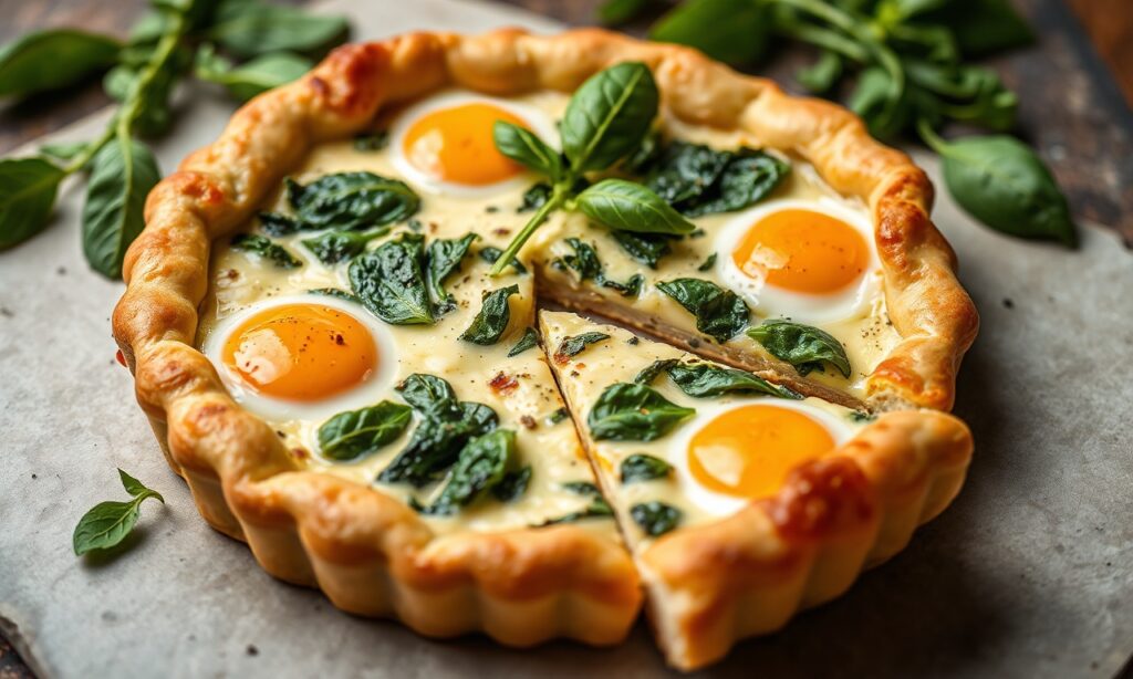 Tarta Pascualina: Savory spinach and egg pie delight recipe.