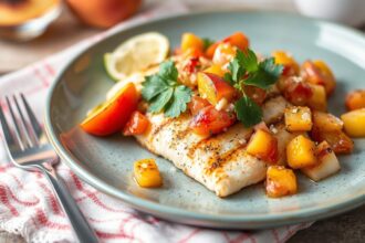 Savor Summer grilled tilapia with zesty peach salsa.
