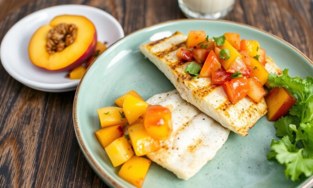 Savor Summer: Grilled tilapia with zesty peach salsa.