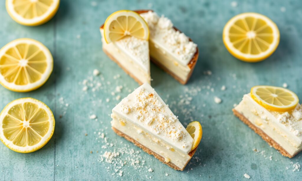 Epic Zesty lemon coconut slice, tropical dessert inspiration.