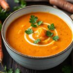 Velvety carrot and coriander soup, a delicious and creamy delight.