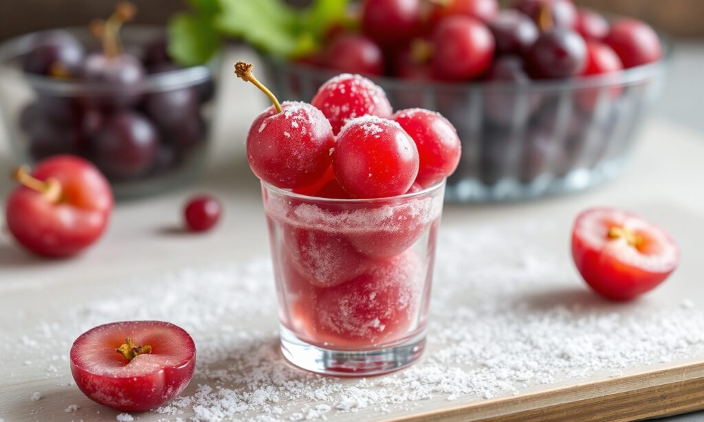 Sweet Meets tart frozen grapes: nature's bounty reimagined.