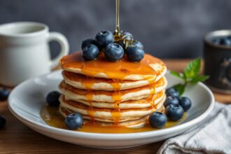 Fluffy vegan blueberry pancakes: a delicious plant-powered treat.