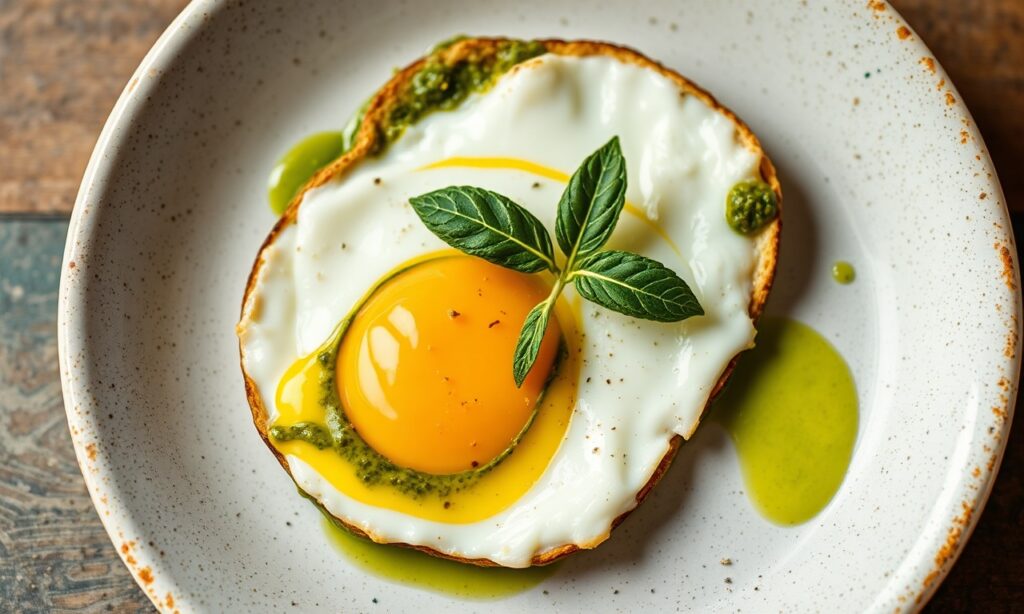 Pesto fried eggs: Elevate breakfast with this flavorful recipe.