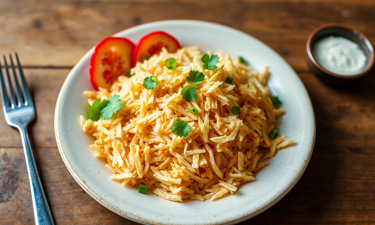 Perfect shredded hash browns: crispy, fluffy, and golden brown.