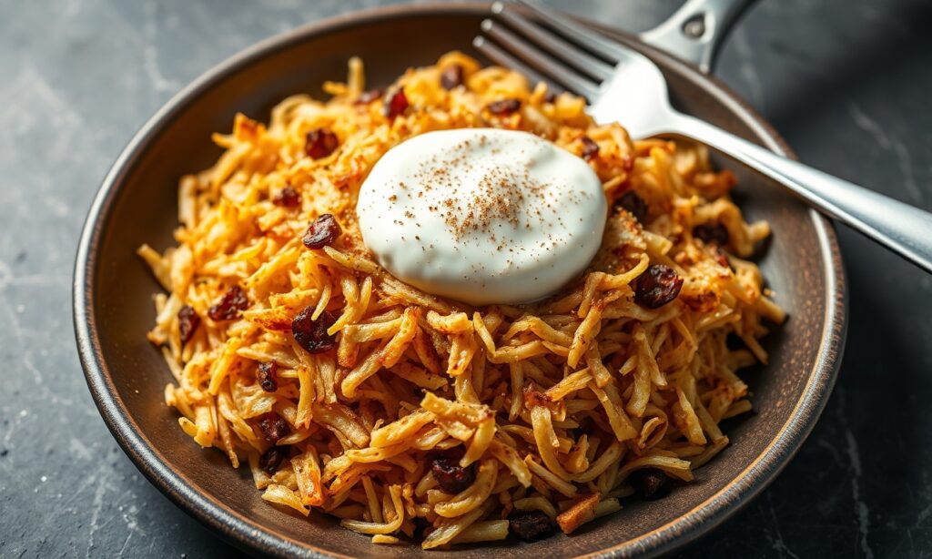 Perfect shredded hash browns: crispy edges, fluffy centers.