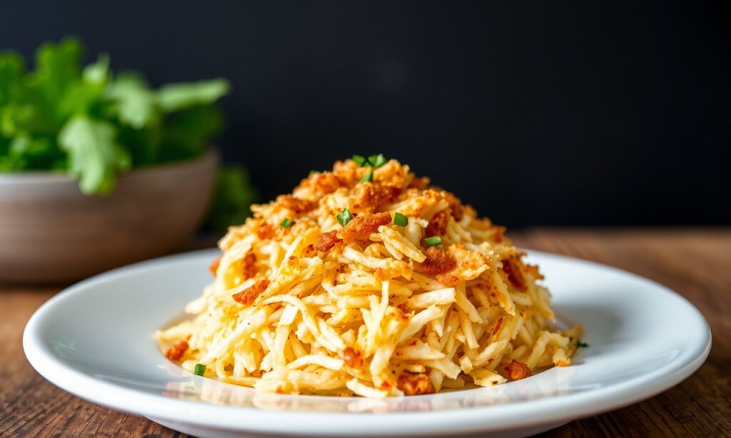 Perfect shredded hash browns: golden, crispy, and fluffy.