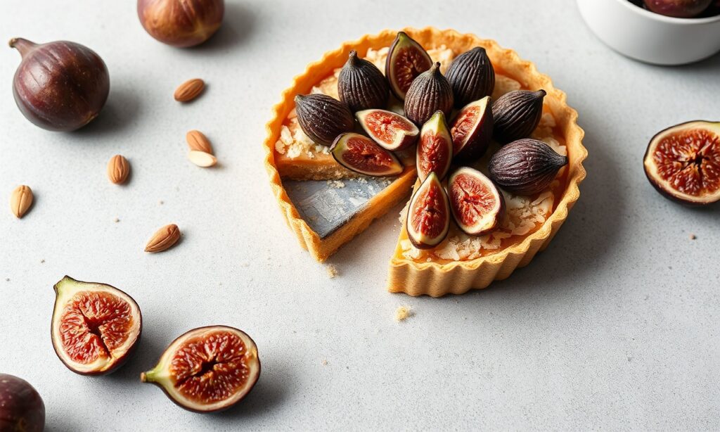 Delightful fig and almond tart, sweet artisan harmony.