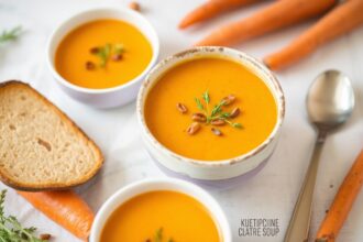 Roasted potato carrot soup recipe, a hearty sweet delight.