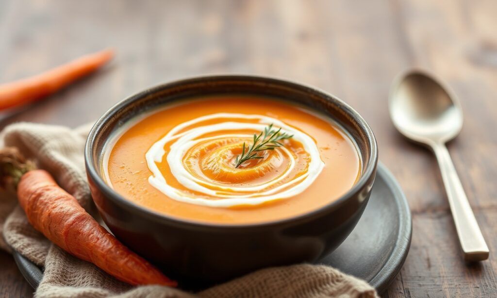 Hearty roasted potato carrot soup recipe, autumn comfort food.