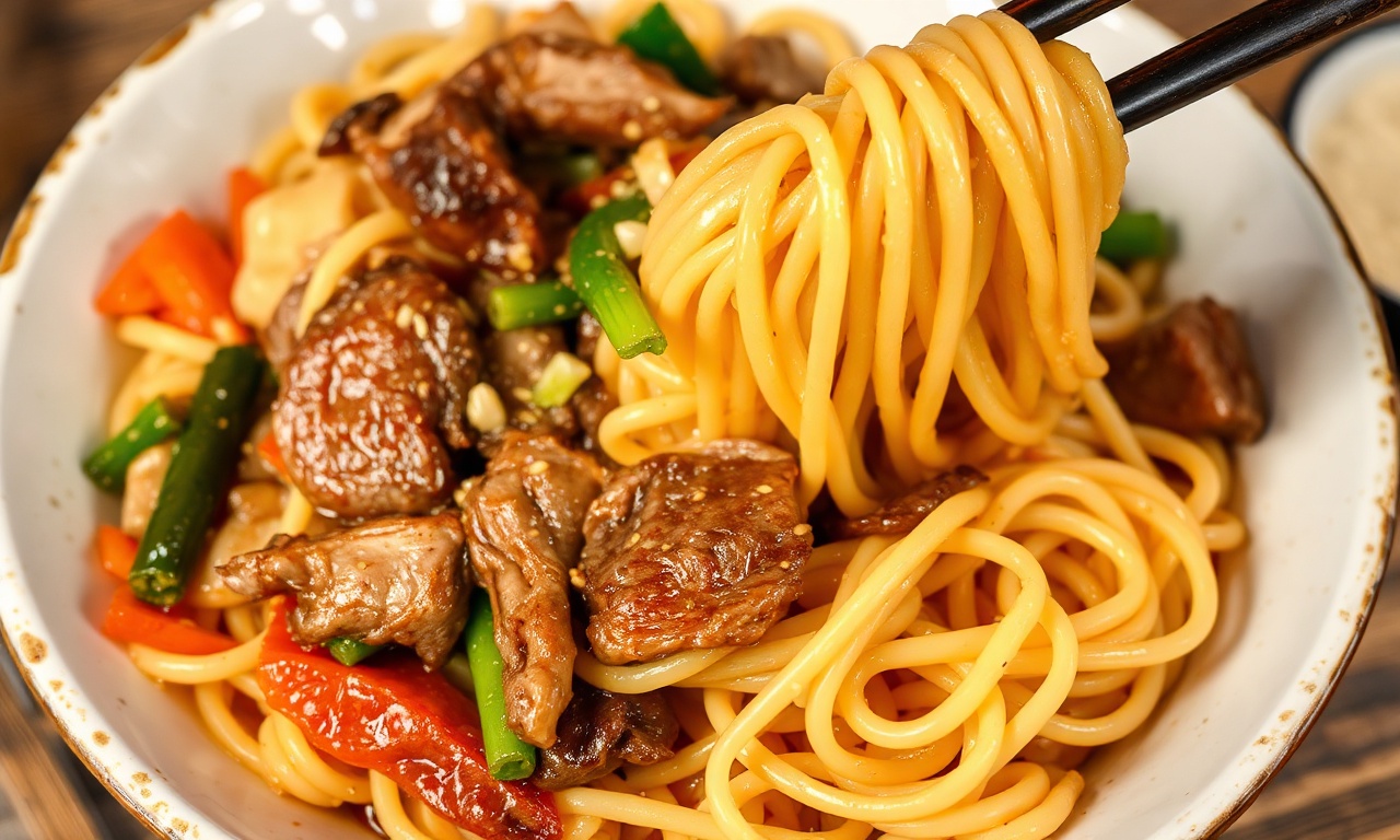 Japchae Unveiled: Delicious Korean glass noodle stir-fry art.