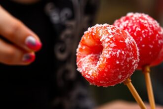 Tanghulu: Crispy candied fruit skewers, a sweet art.