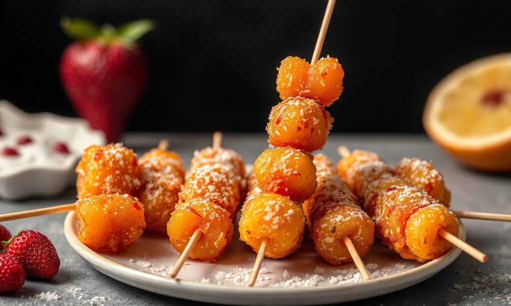 Tanghulu: Crispy candied fruit skewers, a delightful sweet art treat.