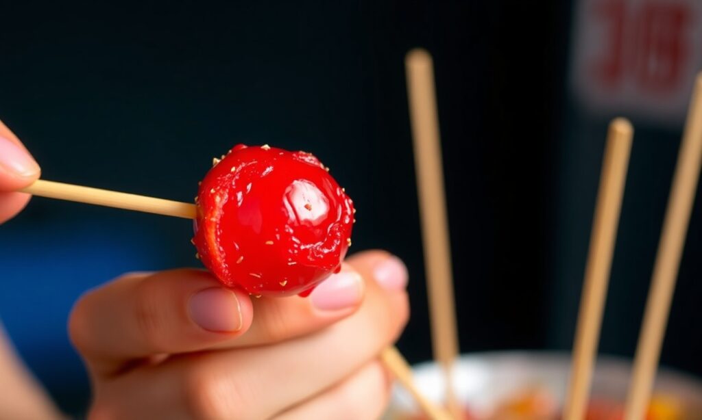 Tanghulu: Crispy candied fruit skewers, a delightful sweet art.