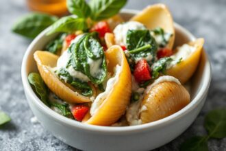 Creamy ricotta and spinach shells classic recipe.