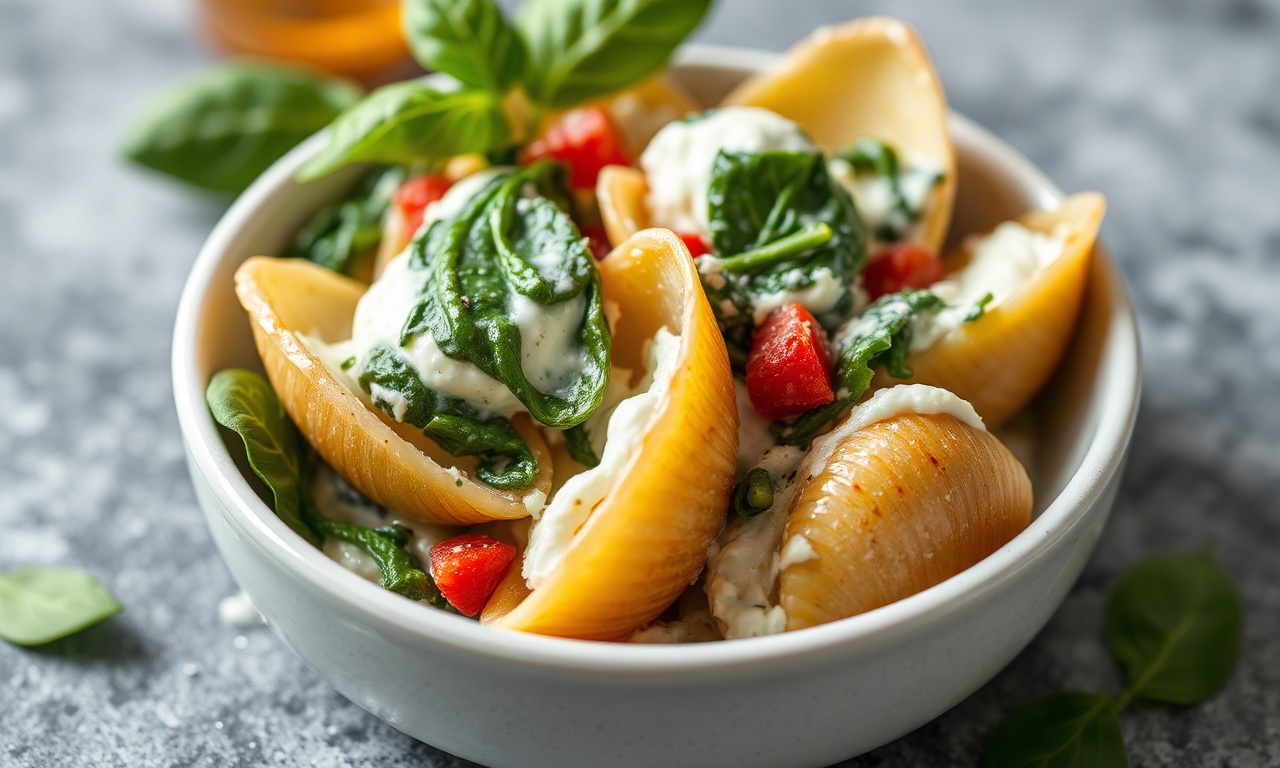 Creamy ricotta and spinach shells classic recipe.