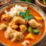 Delicious Thai chicken curry with vibrant vegetables.