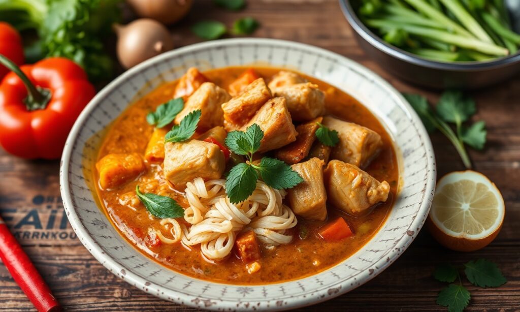 Delicious Thai chicken and vegetable curry recipe with vibrant flavors.