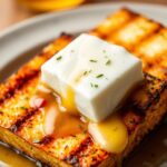 Grilled halloumi with sweet heat hot honey magic.