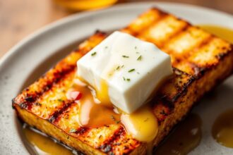 Grilled halloumi with sweet heat hot honey magic.