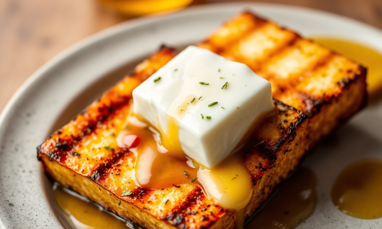 Grilled halloumi with sweet heat hot honey magic.