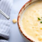 Creamy vegan corn chowder, a hearty plant-based comfort bowl.