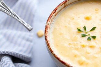 Creamy vegan corn chowder, a hearty plant-based comfort bowl.